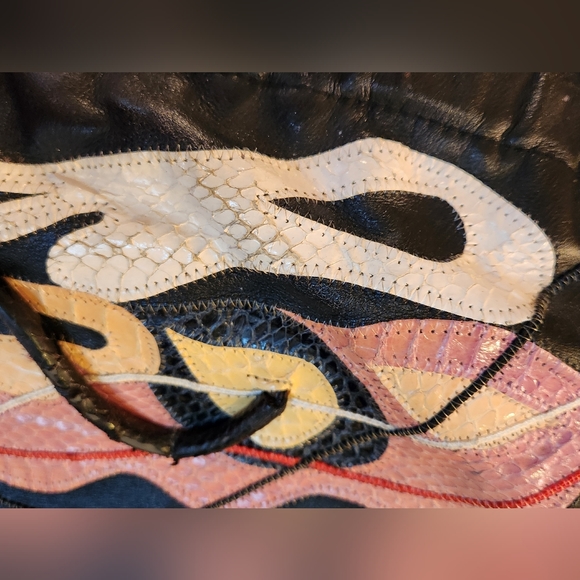 Delane Leather and Snakeskin Clamshell Clutch Bag Shoulder Evening Italy Exotic - Picture 13 of 14